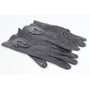 Vintage Black Leather Gloves Genuine Leather Classic Elegant Sz 7.5 Chain Decor